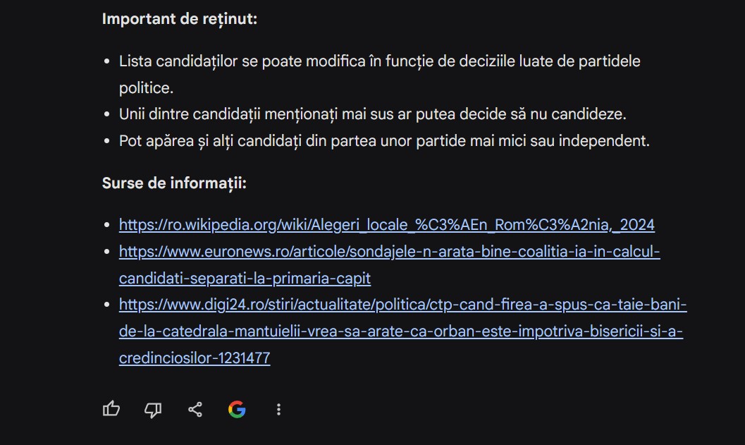 Răspunsurile date de Google Gemini